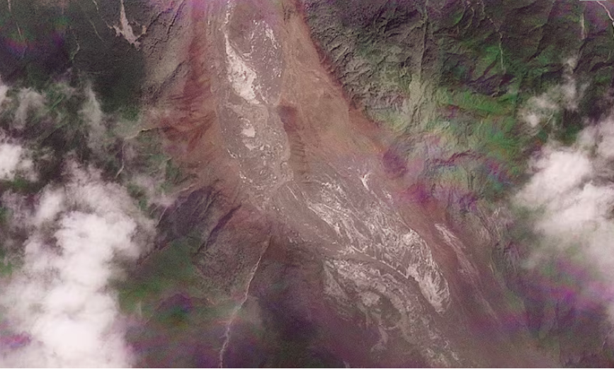 A Satellite Picture showing the Nepal-China border after the devastating floods. 