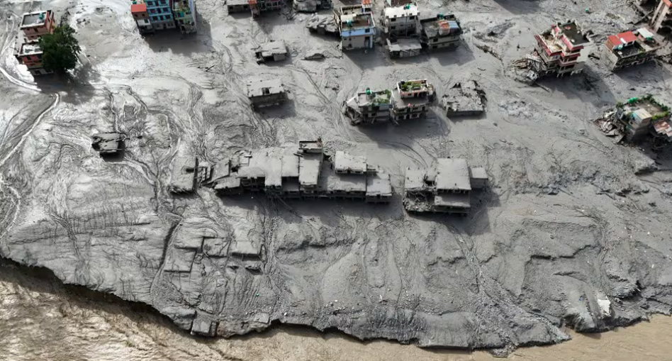 A drone view of mudslide that roared above the settlements