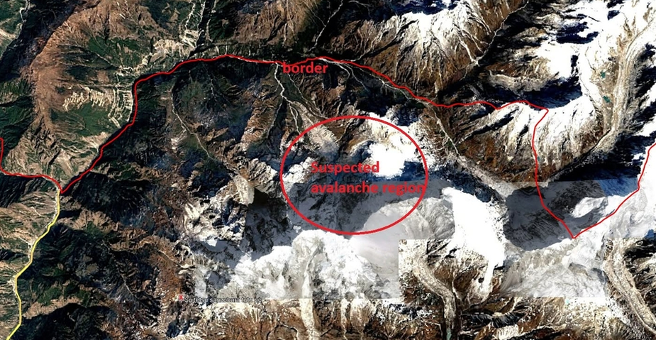 Suspected area of avalanche occurance in the Himalayas