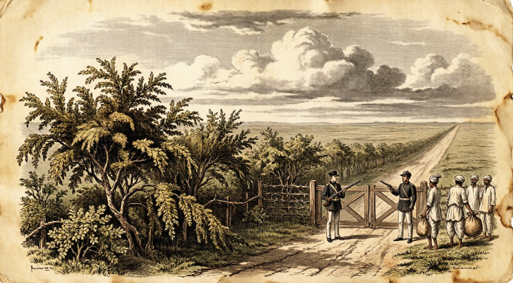 Armed guards inspecting peasants carrying sacks of salt at the Inland Customs Line